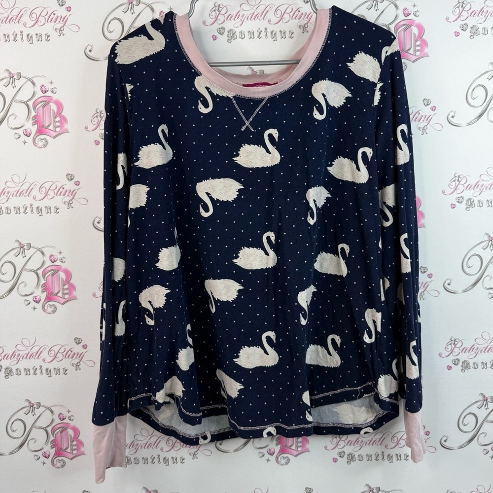 Charisma long sleeve polka dot Navy and Cream Swan Print Long Sleeve Tee